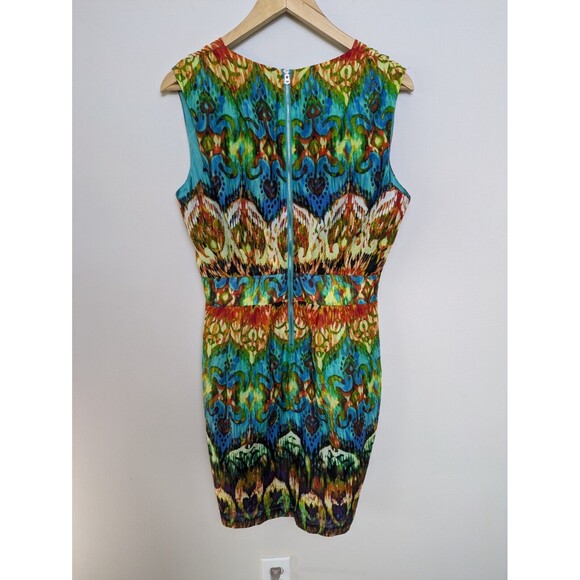 Guess Multicolor Rainbow Cross Front V-Neck Cotton Mini Dress Pockets SZ 8 - Picture 6 of 8